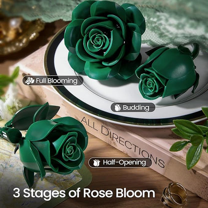 iATOM Green Rose Bouquet Building Set, Artificial Flowers Botanical Collection for Adults, Gift for Christmas and Valentines Day - Retro Home Office Table Centerpiece Decor - IA11018