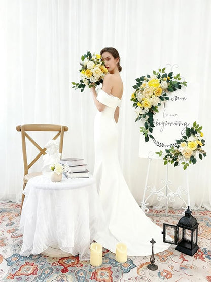 Pack of 2 Wedding Arch, Artificial Flowers, Wedding Decor，Flower Garland Be Suited to Banquet, Party, Reception Entrance Welcome Sign and Background Decoration (Yellow)