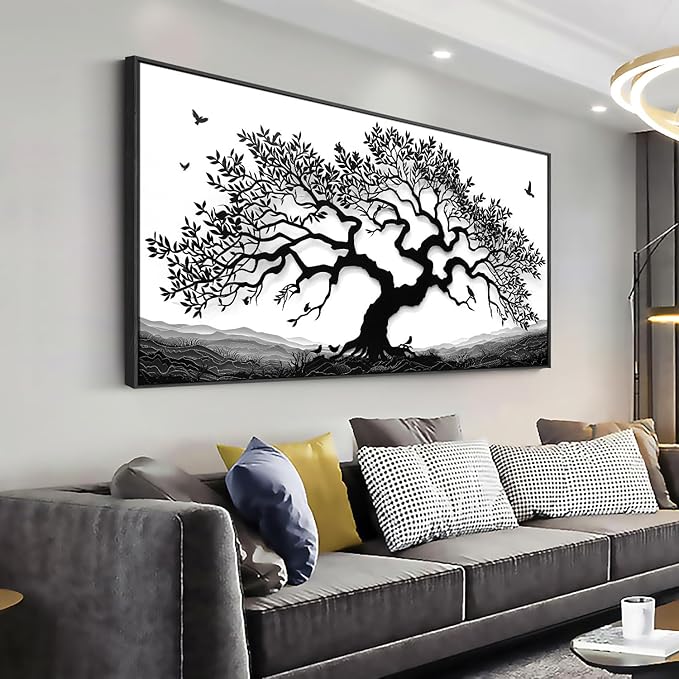 MooMel Wall Art Tree of Life White and Black Abstract Wall Art Canvas Painting for Living Room Bedroom Dining Room Home Office Decor Large Framed Ready to Hang 20"x40"