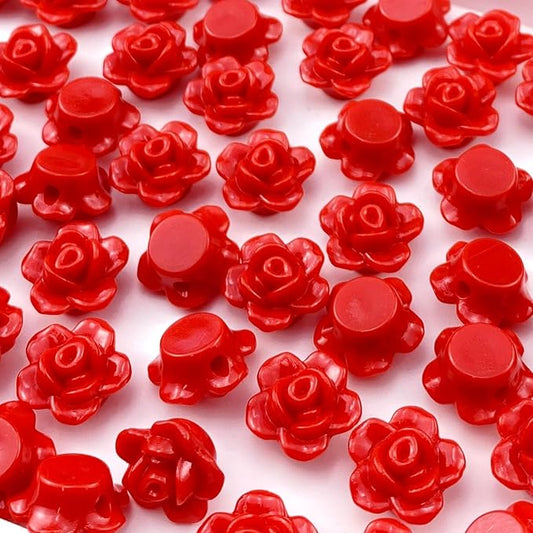 200pcs Acrylic Rose Flower Beads Candy Color Flat Back Spacer Beads Loose Pastel Colorful Decor for DIY Crafts Jewelry Making Bracelet Necklace Earrings(Red)