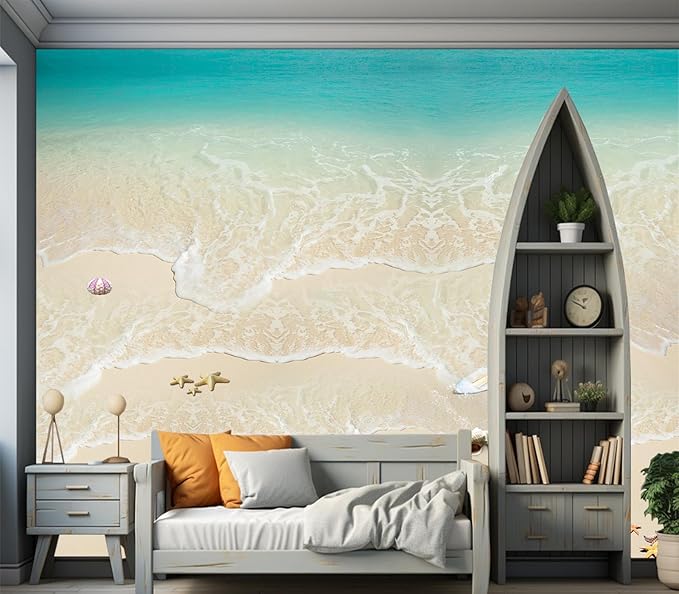 Cliouar-Top View of Background Summer Beach Wave Water Seashore Sand Beach Peel and Stick 160" x 114"