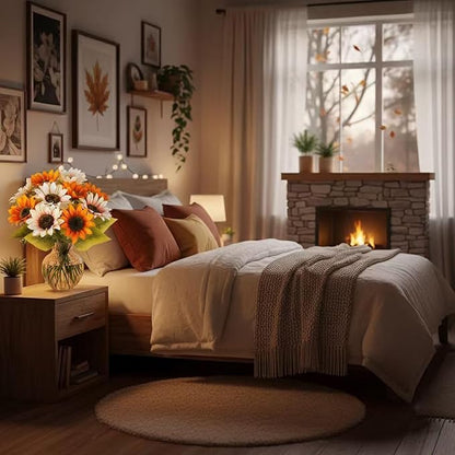 10 Pack Sunflowers Artificial Flowers - Realistic Fake Sunflowers for Home Decor, UV Resistant Silk Flowers for Wedding Centerpieces Farmhouse Office Outdoor Decoration (5 Orange & 5 White)