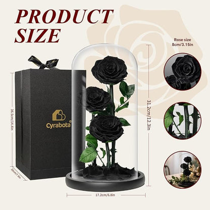 Glass Rose Preserved Flowers, 12.3inch Forever Roses Gift, Flowers for Delivery, Long Lasting Eternal Flower Rose Gifts for Women Mom Wife Girlfriend Grandma Black