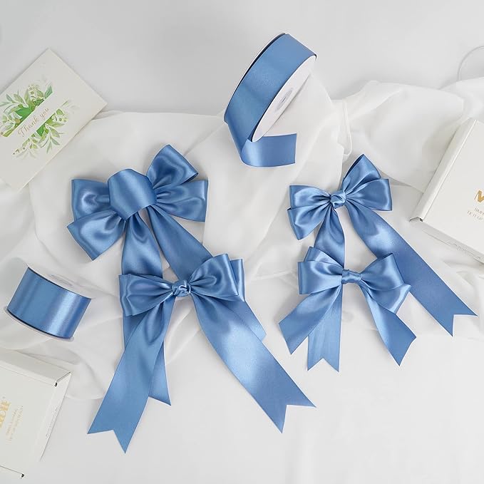 MEEDEE Smoke Blue Satin Ribbon 1-1/2 Inch Dusty Blue Ribbon Lux Double Faced Satin Ribbons by 50 Yards Polyester Satin Ribbons for Crafts, Weddings, Flower Bouquet, Holiday Decorating