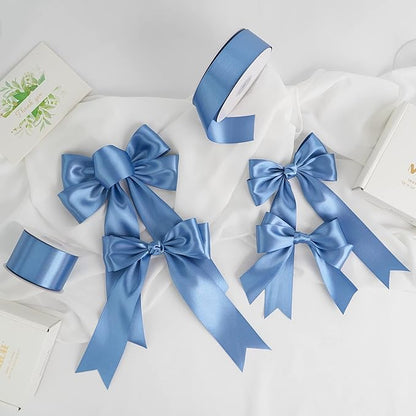 MEEDEE Smoke Blue Satin Ribbon 1-1/2 Inch Dusty Blue Ribbon Lux Double Faced Satin Ribbons by 50 Yards Polyester Satin Ribbons for Crafts, Weddings, Flower Bouquet, Holiday Decorating