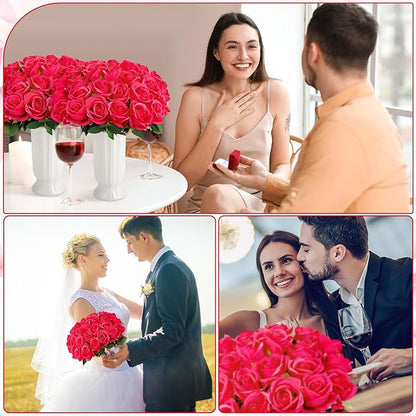 80 Pcs Roses Artificial Flowers, Silk Red Artificial Flowers Petals Long Stem Roses for Wedding Bouquet Home Party Decor