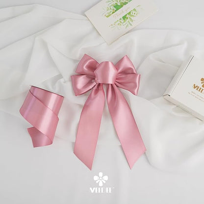 MEEDEE Victorian Rose Satin Ribbon 2 Inch Rose Pink Ribbon Lux Double Faced Ribbons by 25 Yards Mauve Silk Ribbons for Gift Wrapping, Satin Wedding, Flower Bouquet, Holiday Decorating