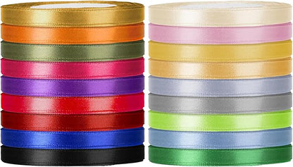 ABSOFINE 18 Colors Satin Ribbon Polyester, 1/4 inch Solid Fabric Ribbon Roll for Gift Wrapping, DIY Crafts, Wedding Christmas Birthday Party Decorations