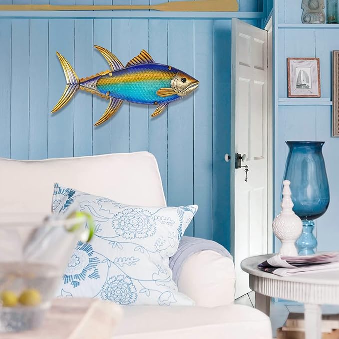 LIFFY Metal Fish Wall Decor Fish Metal Wall Art Hanging Outdoor Wall Art for Outdoor Ocean Beach Sea Pool Decor