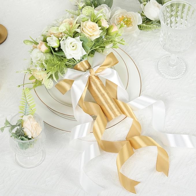 White Ribbon 1 Inch 60 Yards, Versatile Solid Satin Ribbon for Flower Bouquet, Graduation Lei, Crafts, Gift Wrapping, Baby Shower, DIY Bows and Wedding Decorations
