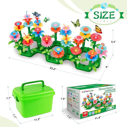 SpringFlower Toys for Girls 3 4 5 6 7 Years Old, Flower Garden Building Kit with Storage case,Educational STEM Toy and Preschool Garden Play Set for Toddlers, for Kids,148pcs