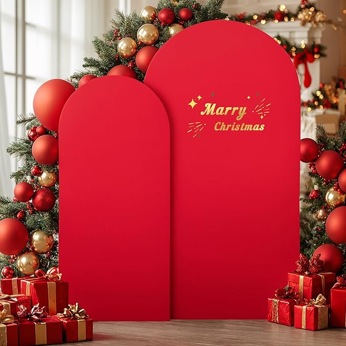 Red Arch Backdrop Covers - 6.6FT, 5FT Spandex Fitted Wedding Arch Stand Covers Round Top Chiara Stretchy Arch Backdrop Cover for Christmas Wedding Birthday Party Decoration
