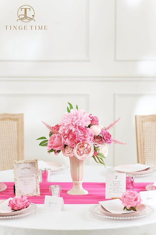 TINGE TIME Artificial Flowers Hot Pink Flower Combo for DIY Wedding Bouquets Table Centerpieces Arrangements Party Baby Shower Home Decoration Valentine's Day