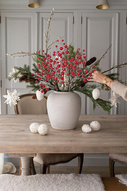 Hollyone 4 Pack Artificial Christmas Glitter Berries Stems, 19 Inch Fake Red Holly Berry Picks with Ice Snow for Christmas Tree Wreath Floral Arrangements Holiday Home Vase DIY Crafts Decor