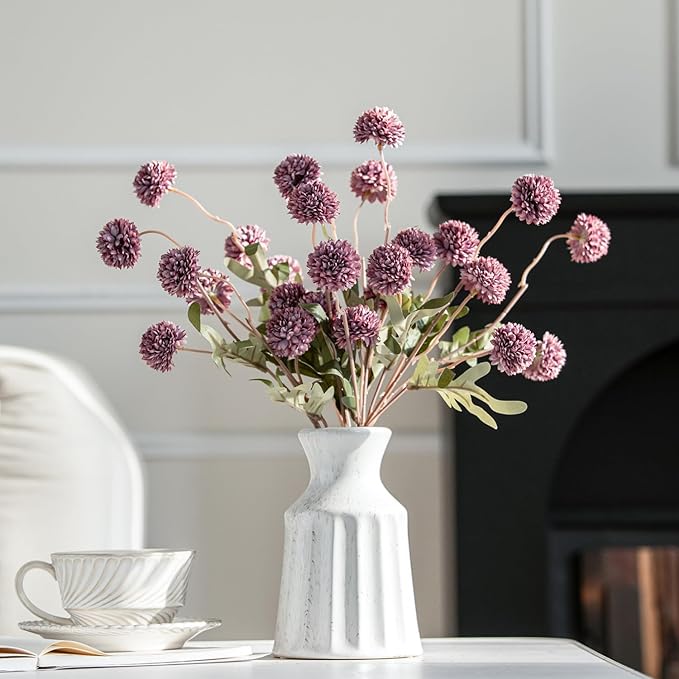 Artificial Kiku Flower - 5 Pcs Fake Pompon Mums Silk Small Chrysanthemum Faux Ball Fall Flower Stem Decor for Autumn Wedding Filler DIY Bouquet Centerpieces Arrangements Shower (Grey Purple)