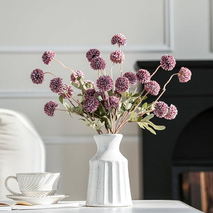 Artificial Kiku Flower - 5 Pcs Fake Pompon Mums Silk Small Chrysanthemum Faux Ball Fall Flower Stem Decor for Autumn Wedding Filler DIY Bouquet Centerpieces Arrangements Shower (Grey Purple)