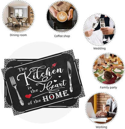 Fork Spoon Kitchen Table Placemats Set of 4 Retro Country Cooking Theme Place Mats for Home Party Indoor Holiday Rustic Washable Heat Resistant Table Mats 12 x 18 Inch