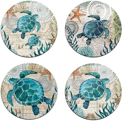 Marine Life Round Coaster Set - Made of Recycled Rubber - Set of 4
