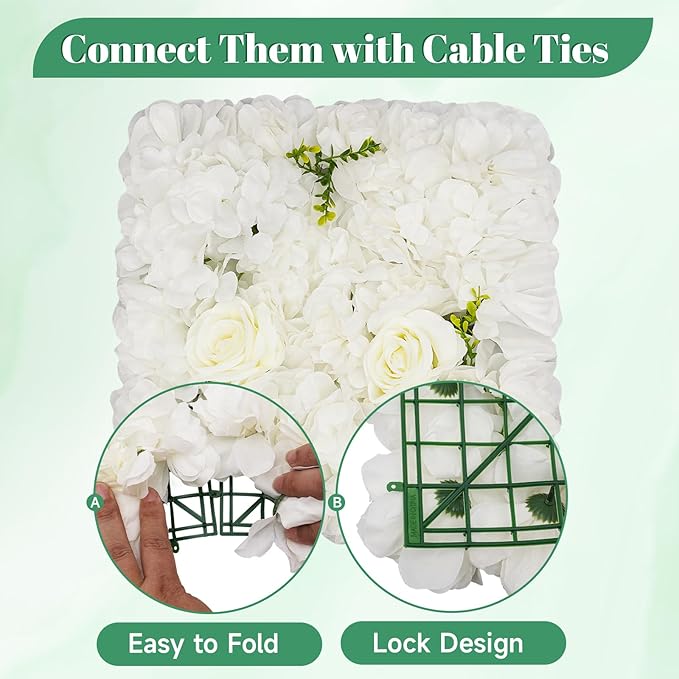 12Pcs Artificial Flower Wall Panel 3D Floral Backdrop Walls 15" X 15" Flower Wall Decor Flower Backdrop Faux Rose Panel for Party Home Background Decor, White