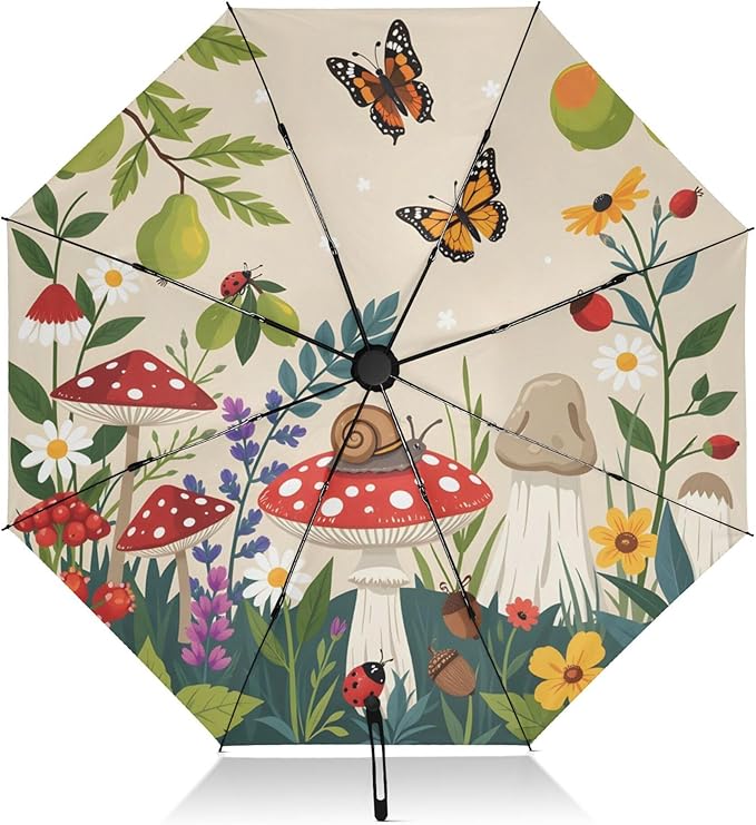 Automatic Folding Umbrella Windproof Strong, UV Protection Compact Floral Hydrangea Hummingbird Sun Rain Sun Rain Travel Umbrellas for Women Men