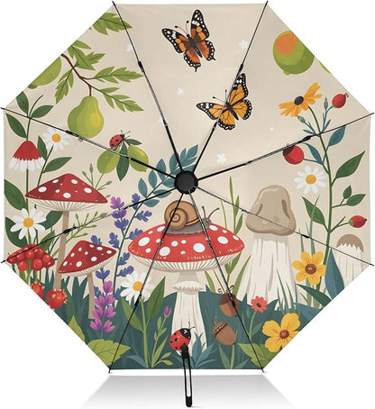 Automatic Folding Umbrella Windproof Strong, UV Protection Compact Floral Hydrangea Hummingbird Sun Rain Sun Rain Travel Umbrellas for Women Men