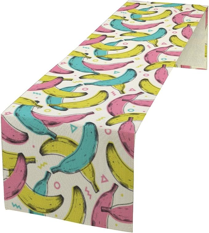 Banana Fruit Table Runner, Kitchen Dining Table Decor, Watercolor Tropical Fruit Palm Leaves Table Runners for Indoor Outdoor Home Farmhouse Holiday Wedding Birthday Party Decoration, 13 x90 in
