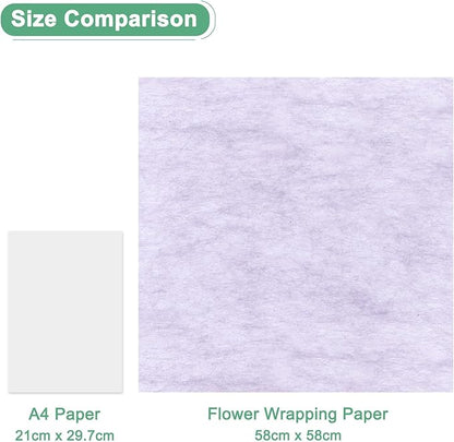 M METERXITY 20-Sheet Korean Cotton Wrapping Flower Paper, Waterproof Floral Wrapping Cotton Paper for Bouquets/Gift Packaging [Light Purple]