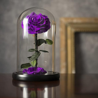 Forever Preserved Rose - Eternal Rose in Glass Dome - Beauty and The Beast Rose for Mom - Fresh Flowers for Delivery Prime (Purple, 9 Inch)