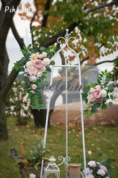 Faux Flower Swag Set of 2 for Wedding Welcome Signs Floral Swag Wedding Reception Ceremony Signs Decor (Pink)