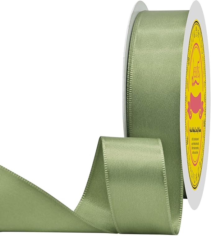 Spring Moss Double Face Satin Ribbon 1 inch X 50 Yards Spool Bright Colors Very Suitable for Weddings Gift Package Wrapping Dancer Wand Sewing Party Hair Bow Invitation Decorations and More