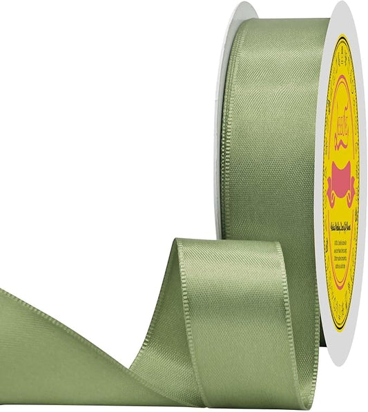 Spring Moss Double Face Satin Ribbon 1 inch X 50 Yards Spool Bright Colors Very Suitable for Weddings Gift Package Wrapping Dancer Wand Sewing Party Hair Bow Invitation Decorations and More