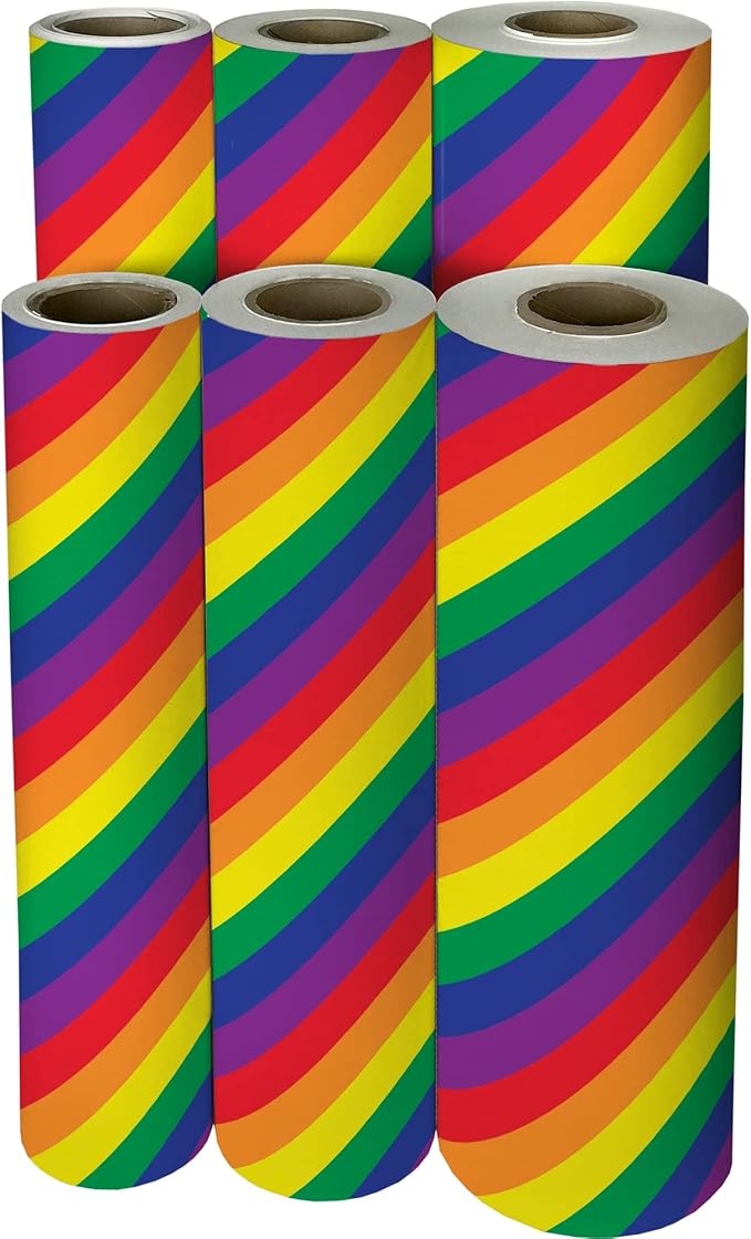 Jillson Roberts Bulk Gift Wrap, Everyday Gift Wrapping Supplies, Rainbow Stripe, Full Ream 833 feet x 24 inches