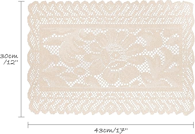 Jayla 4 Pcs Rectangle Lace Placemats for Tables Embroidered Lace Tablemats Vintage Crochet Floral Table Runner Vintage Wedding, Tea Party Decor,12x17 Inch
