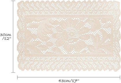 Jayla 4 Pcs Rectangle Lace Placemats for Tables Embroidered Lace Tablemats Vintage Crochet Floral Table Runner Vintage Wedding, Tea Party Decor,12x17 Inch