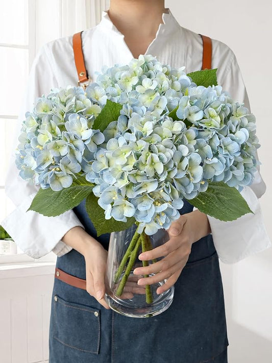 Light Blue Hydrangea Artificial Flowers,4Pcs 20" Real Touch Lifelike Silk Artificial Hydrangeas, Full Fake Flowers for Bouquet Table Centerpieces Spring Wedding Indoor Home