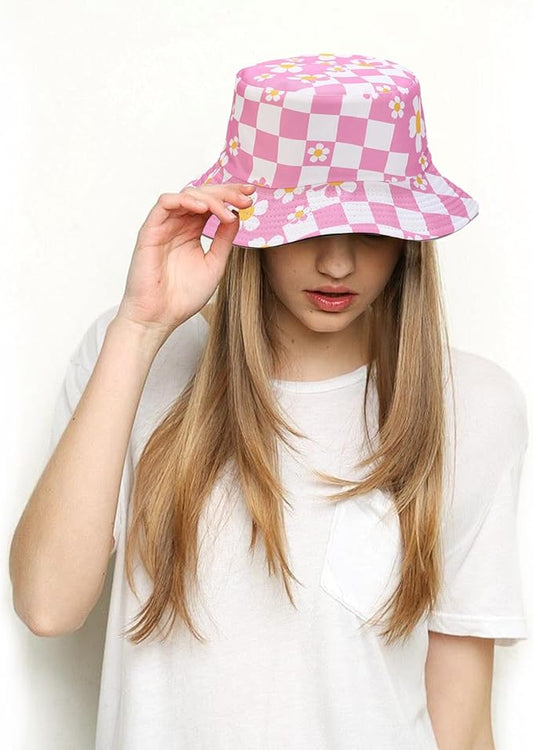 Bucket Hat for Women Men, Cotton Reversible Double Side Wear Sun Hats Beach Fisherman Hat