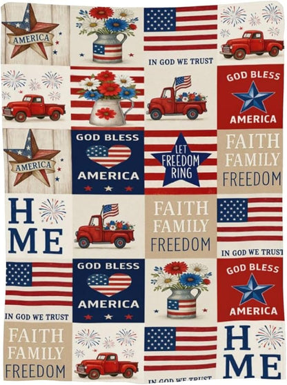 American Flag Blanket Patriotic Throw Blanket National Flag Soft Cozy Fleece Fuzzy Stuffed Plush Flannel Gifts for Girls Women Boys Kids Adults60 X80