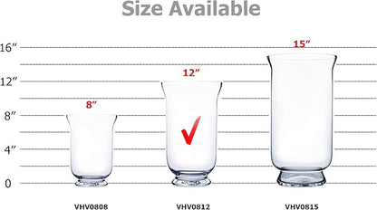 WGV Unique Bouquet Vase, 7" W, 12" H, Clear Short Hurricane Glass Candle Holder, Floral Planter Terrarium, Home Wedding Event Decor, 1 Piece (VHV0812)