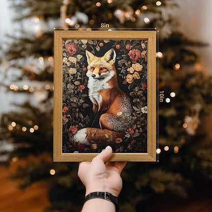 LLEEMPI William Morris Wall Art, Vintage Botanical Floral Wall Decor, Fox Flower Canvas Painting, Abstract Nature Botanical Aesthetic Picture for Living Room Bedroom Hallway Wood Framed 8x10 inch
