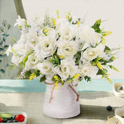 LESING Artificial Flowers with Vase for Table Centerpieces,Fake Silk Gardenia Flower in Vase Decoration for Home Office Party (White)