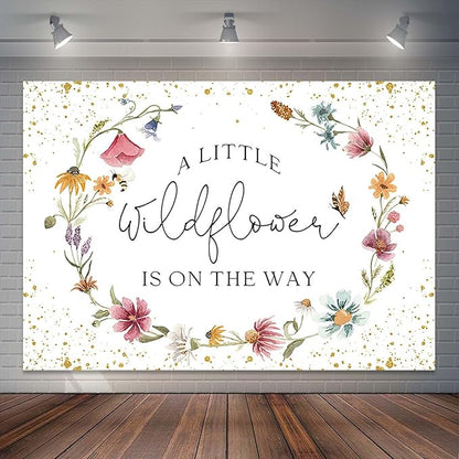 Wildflower Baby Shower Backdrop for Girl Watercolor Wild Floral Butterfly Photography Background Garden Wildflower Baby Shower Cake Table Banner Photoshoot Props (10x7ft)