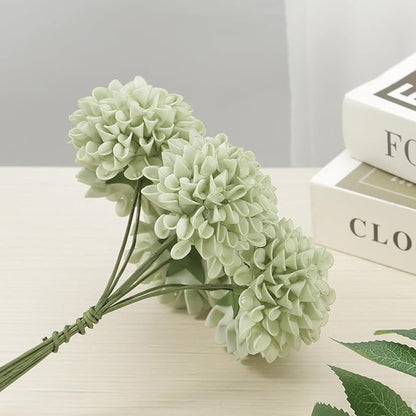 Artificial Flowers, Realistic 50pcs Artificial Rose for DIY Wedding Bouquets Centerpieces Arrangements, Sage Green Dahlia Flowers with Stem for Bridal Shower Party Home Decorations