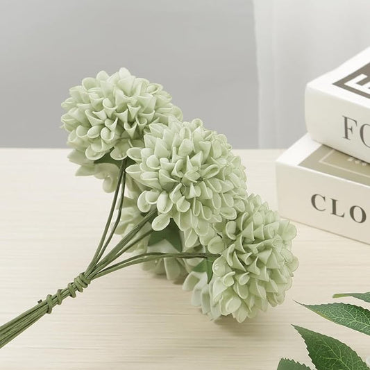 Artificial Flowers, Realistic 50pcs Artificial Rose for DIY Wedding Bouquets Centerpieces Arrangements, Sage Green Dahlia Flowers with Stem for Bridal Shower Party Home Decorations