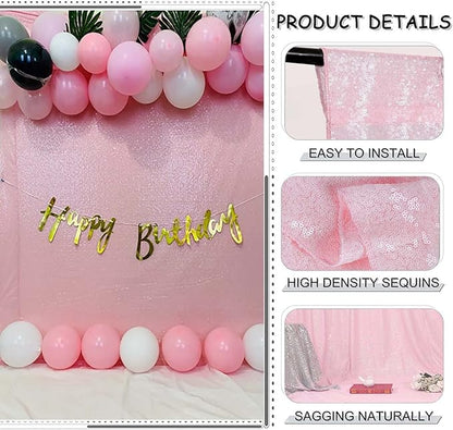 Pink Sequin Curtains 4FTx8FT 2 Panels Sequin Wall Backdrop Curtain