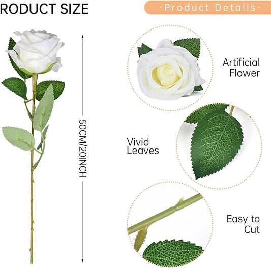 200 Pack Artificial Silk Roses Flowers - Milky White Fake Flowers for Wedding Decor, 3.7in(7cm) Silk-Like Velvet Flower Heads with 50cm Long Stems, Home Centerpieces, Bridal Shower (200, Milky White)