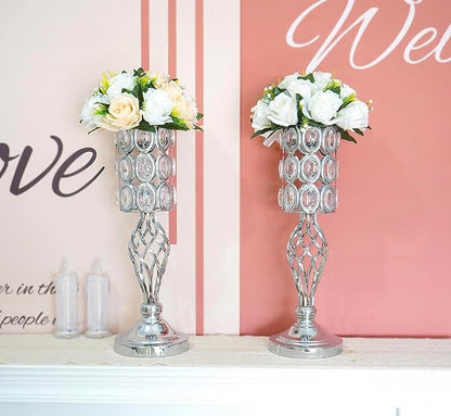 Set of 10 Diamond Crystal Wedding Centerpiece Vases for Tables, 20"/24" Versatile Tall Flower Holders Centerpiece Flower Stands for Wedding Party Reception Dining Room Living Room Décor