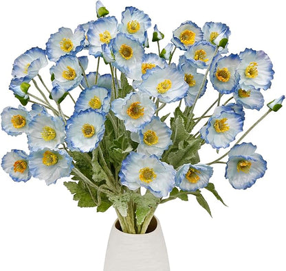 12PCS Poppy Flowers Artificial 23" Real Touch Stems Faux Poppies Silk Flowers for Home Decor Indoor (Blue)