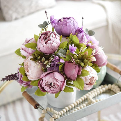 FiveSeasonStuff Vintage Artificial Peonies Silk Peony Flowers and Hydrangeas for Wedding Bridal Home Décor – Beautiful Floral Centerpiece Arrangement Decoration with 2 Bouquets (Puce Purple)