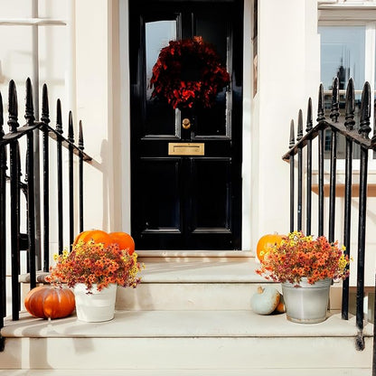 Artificial Mums Fake Fall Flowers for Outdoors Decoration, 12 Bundles Realistic Autumn Silk Daisy Faux Plants UV Resistant Decor for Home Garden Porch Patio Yard Balcony Window (Yellow Brown Orange)