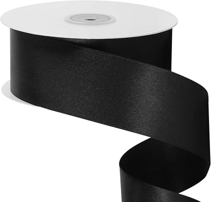 LIUYAXI 1-1/2 Inches 50 Yards Black Satin Ribbon, Solid Fabric Ribbon Roll for Flower Bouquets, Gift Wrapping, Wedding, Handmade Crafts
